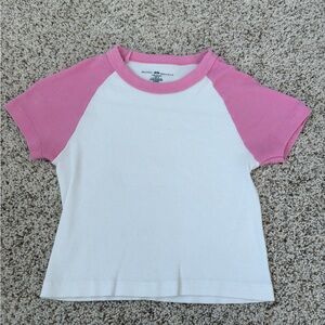 Brandy Melville Pink and White Baby Tee Shirt
